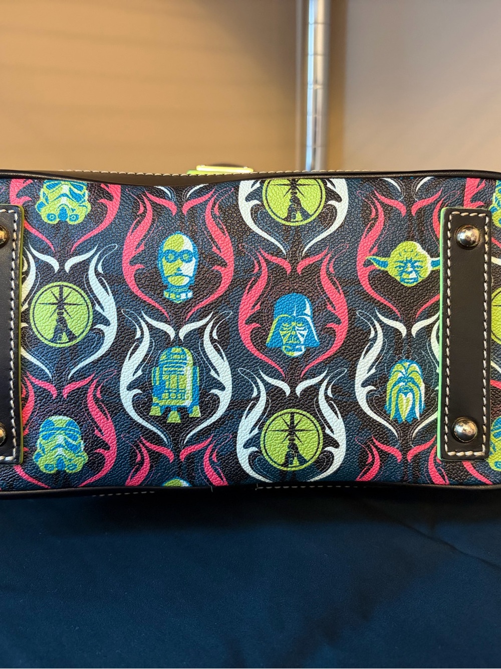Dooney & Bourke Black Neon Star Wars 2015 Run Disney Print Dome Satchel - Picture 3 of 4